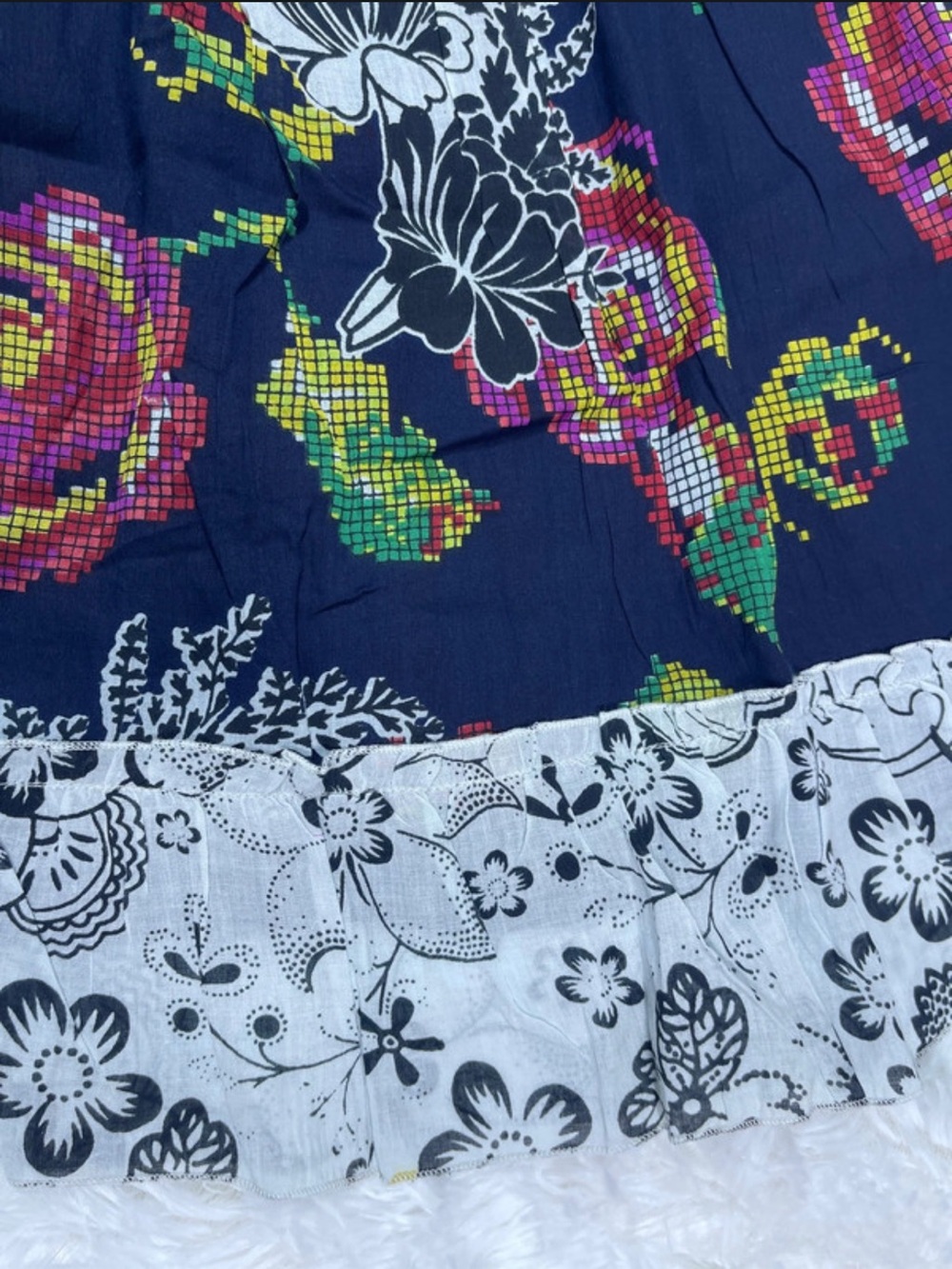 Jasmine Women’s Navy Floral Skater Skirt with Pink, Green & White Details size S - Picture 5 of 7